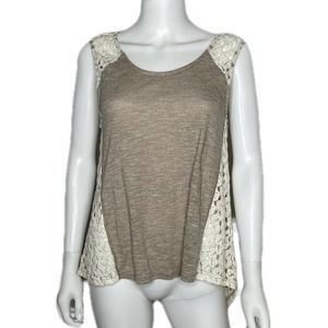 Altar’d State Women's Tan/Cream Lace Side/Shoulders Detail Knit Tank sz M